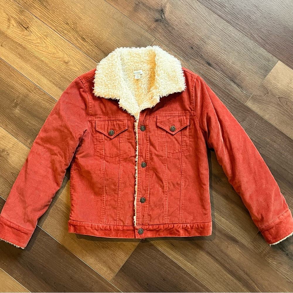 Sundance Corduroy Faux Sherpa Lined Coat Jacket Burnt Orange Rust Womens Size S